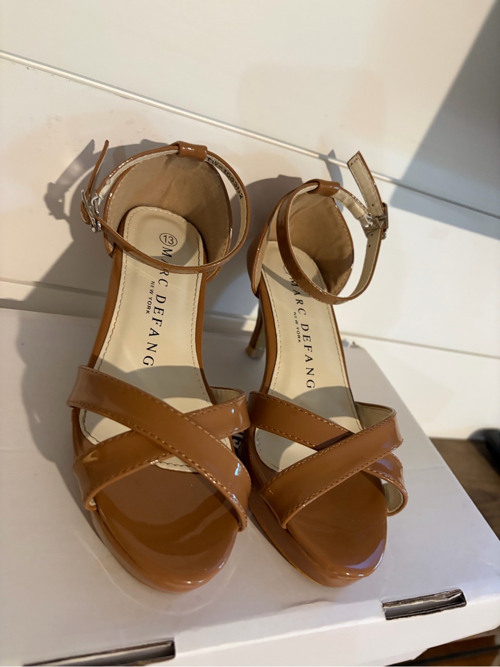 Marc Defang Kids' Tan Patent Leather Ankle-Strap Dress Sandals